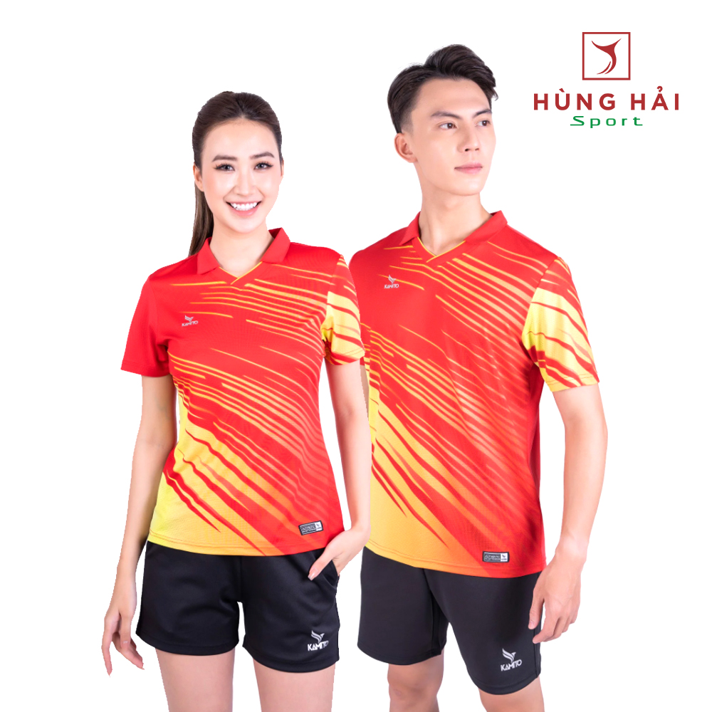 Áo cầu lông polo Kamito Halley đỏ vàng chính hãng