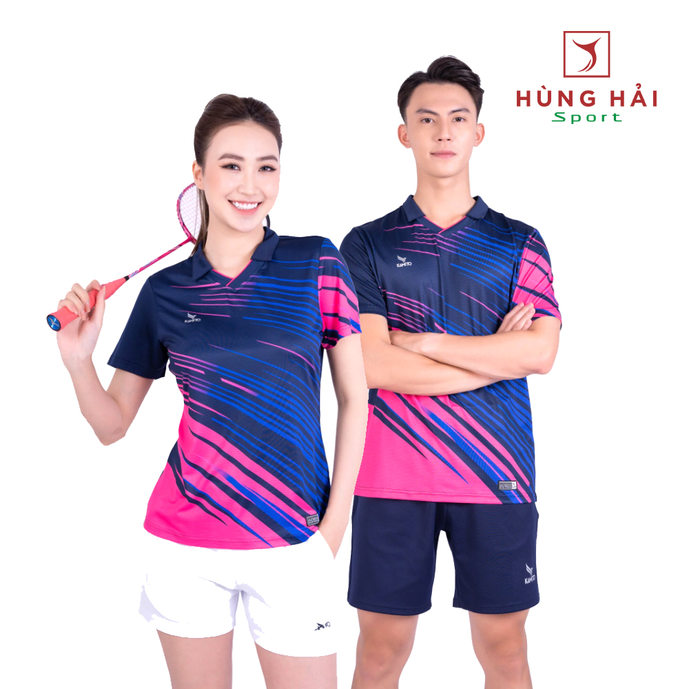 Áo cầu lông polo Kamito Halley xanh hồng chính hãng