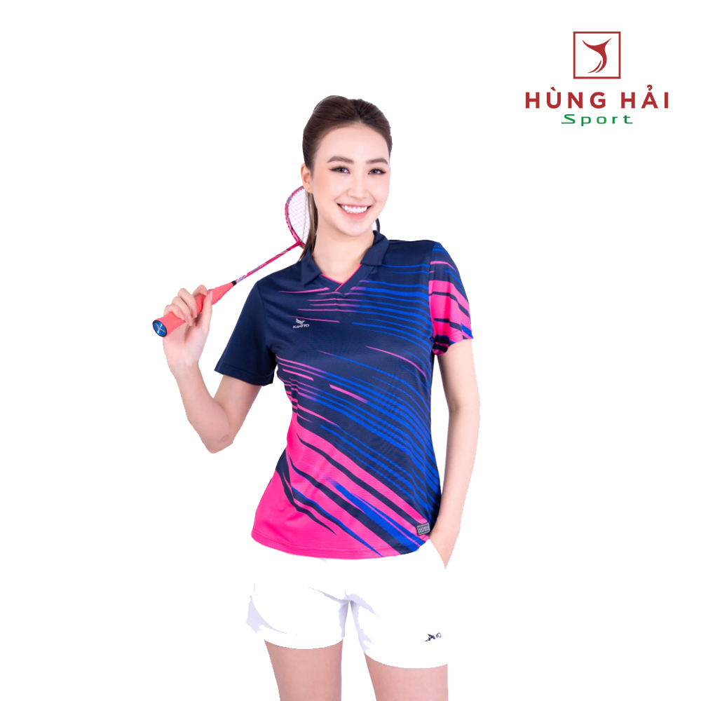 Áo cầu lông polo Kamito Halley xanh hồng chính hãng